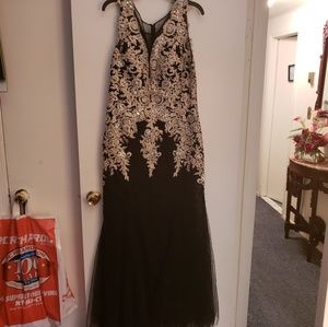 Black and Gold Sequin and Beaded Evening Gown